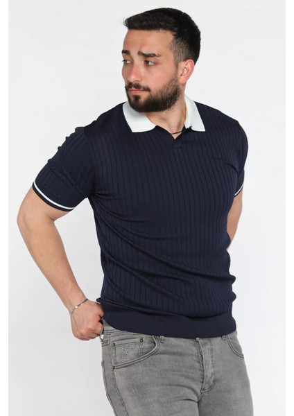 Erkek Polo Yaka Kendinden Çizgi Desenli Triko Tişört P-00016750 fiyatları