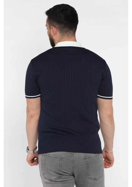 Erkek Polo Yaka Kendinden Çizgi Desenli Triko Tişört P-00016750 modelleri