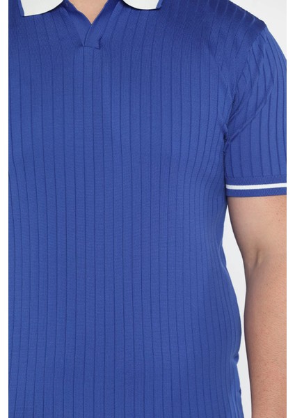 Erkek Polo Yaka Kendinden Çizgi Desenli Triko Tişört P-00016750 fırsatları