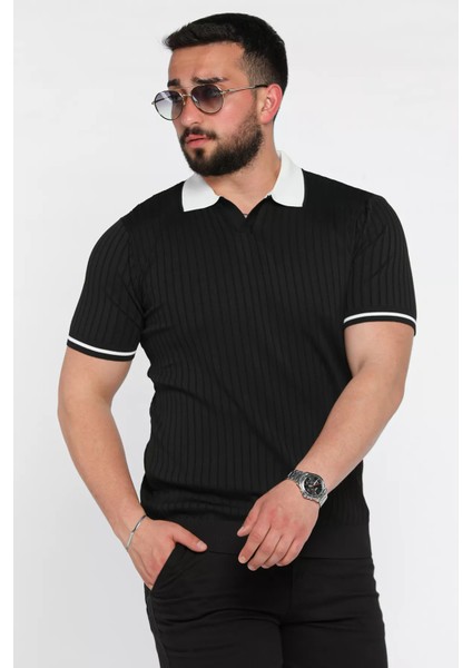 Erkek Polo Yaka Kendinden Çizgi Desenli Triko Tişört P-00016750 fiyatları