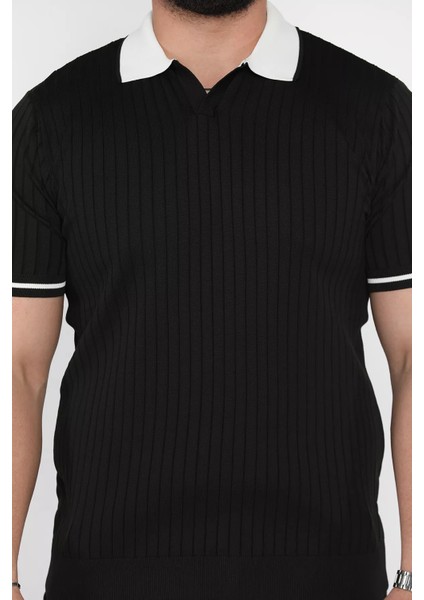 Erkek Polo Yaka Kendinden Çizgi Desenli Triko Tişört P-00016750 fırsatları