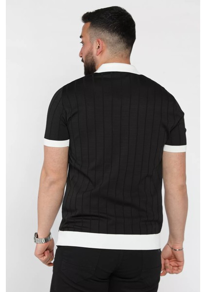 Erkek Polo Yaka Kendinden Çizgi Desenli Renk Garnili Triko Tişört P-00016875 modelleri