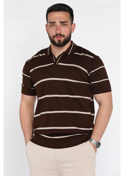 Erkek Polo Yaka Çizgi Desenli Triko Tişört P-00016792