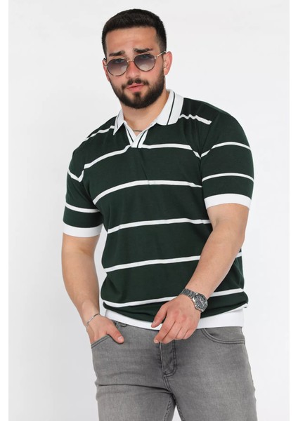 Erkek Polo Yaka Çizgi Desenli Triko Tişört P-00016792