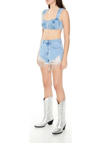 Rhinestone Denim Şort