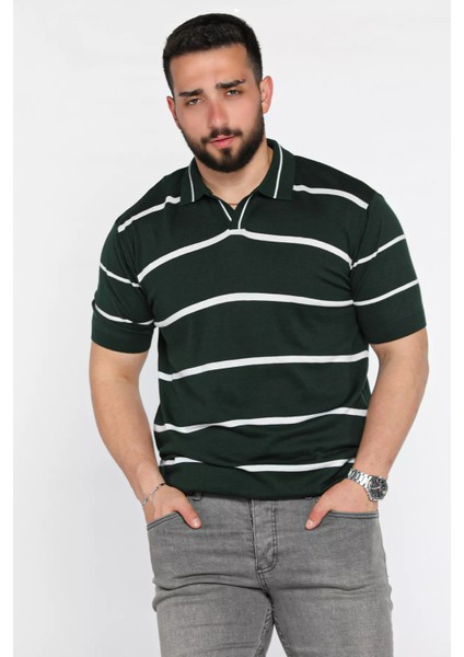 Erkek Polo Yaka Çizgi Desenli Triko Tişört P-00016792