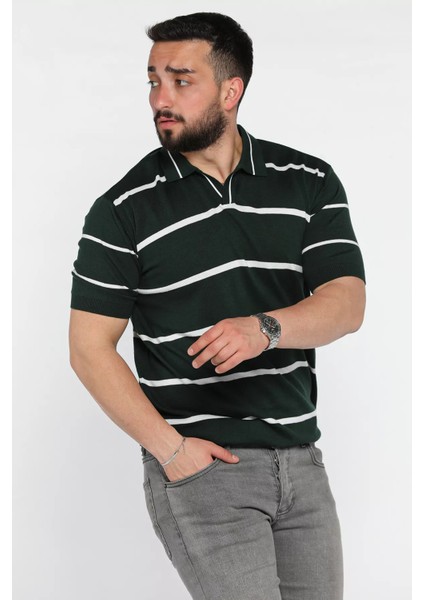 Erkek Polo Yaka Çizgi Desenli Triko Tişört P-00016792 fiyatları