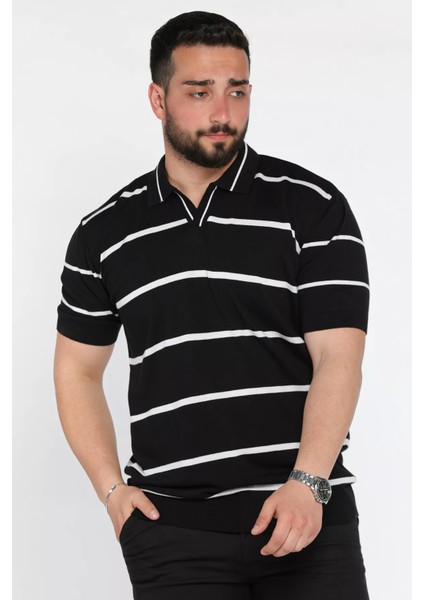 Erkek Polo Yaka Çizgi Desenli Triko Tişört P-00016792