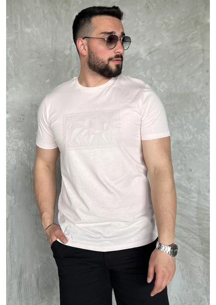 Erkek Bisiklet Yaka Baskılı Tişört P-00016830