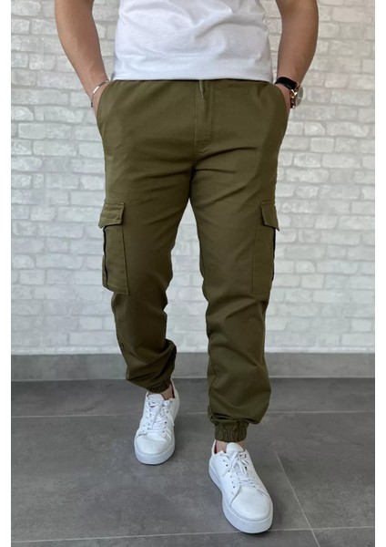 Bel ve Paça Lastikli Kargo Cep Gabardin Erkek Pantolon P-00016774