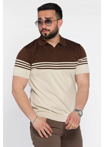 Erkek Polo Yaka Çizgi Desenli Çift Renkli Triko Tişört P-00016790 fiyatları
