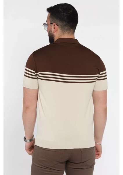 Erkek Polo Yaka Çizgi Desenli Çift Renkli Triko Tişört P-00016790 modelleri
