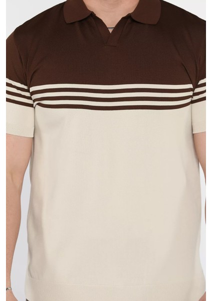 Erkek Polo Yaka Çizgi Desenli Çift Renkli Triko Tişört P-00016790 fırsatları