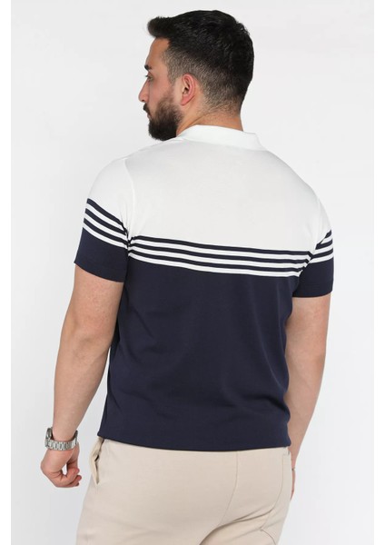 Erkek Polo Yaka Çizgi Desenli Çift Renkli Triko Tişört P-00016790 modelleri