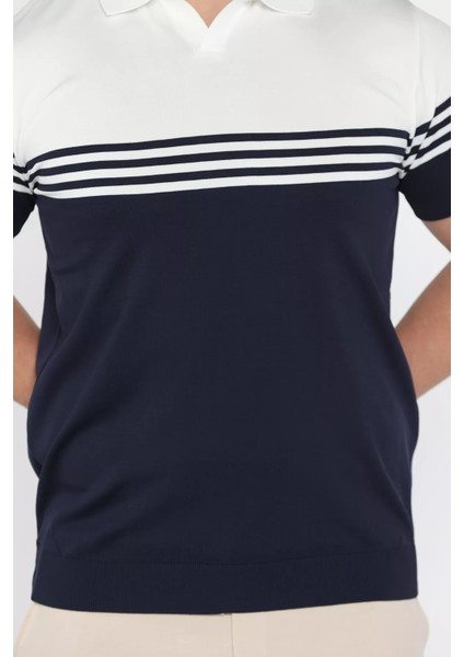 Erkek Polo Yaka Çizgi Desenli Çift Renkli Triko Tişört P-00016790 fırsatları