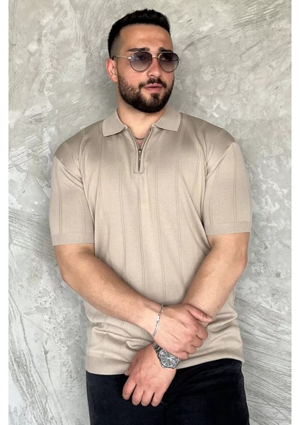 Erkek Bisiklet Yaka Yarım Fermuarlı Triko Tişört P-00016832 fiyatları