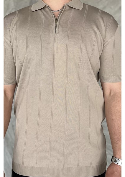 Erkek Bisiklet Yaka Yarım Fermuarlı Triko Tişört P-00016832 fırsatları