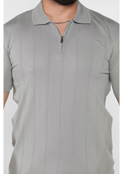 Erkek Bisiklet Yaka Yarım Fermuarlı Triko Tişört P-00016832 fırsatları