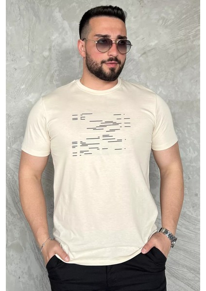 Bisiklet Yaka Ön Baskılı Erkek Tişört P-00016831