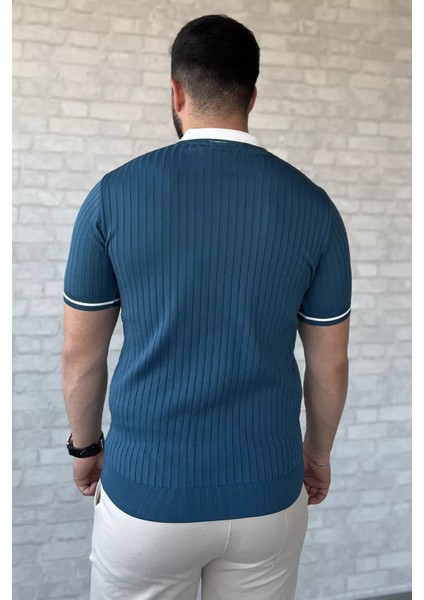 Erkek Polo Yaka Kendinden Çizgi Desenli Triko Tişört P-00016750 modelleri