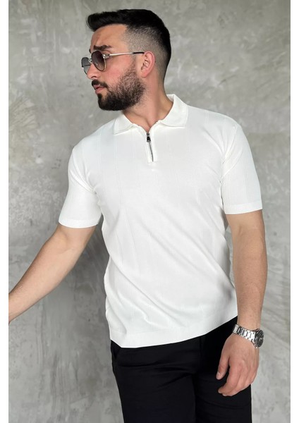 Erkek Bisiklet Yaka Yarım Fermuarlı Triko Tişört P-00016832 fiyatları