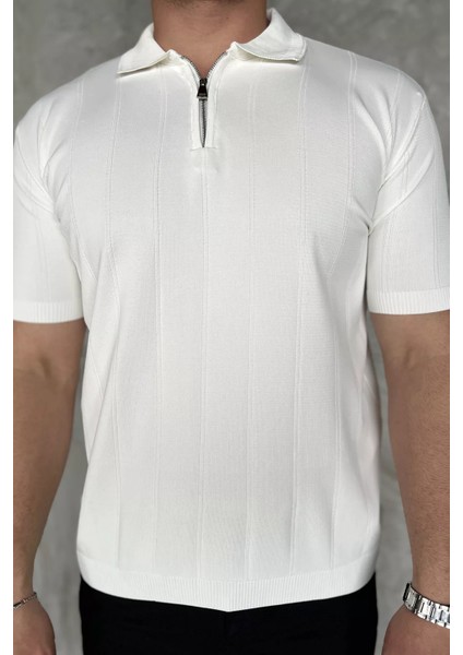 Erkek Bisiklet Yaka Yarım Fermuarlı Triko Tişört P-00016832 fırsatları