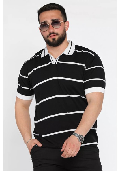 Erkek Polo Yaka Çizgi Desenli Triko Tişört P-00016792