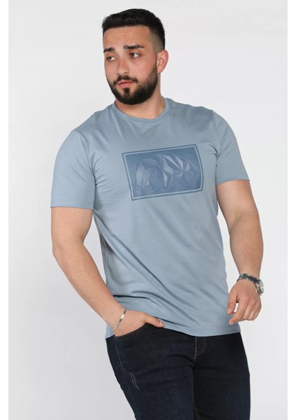 Erkek Bisiklet Yaka Baskılı Tişört P-00016830