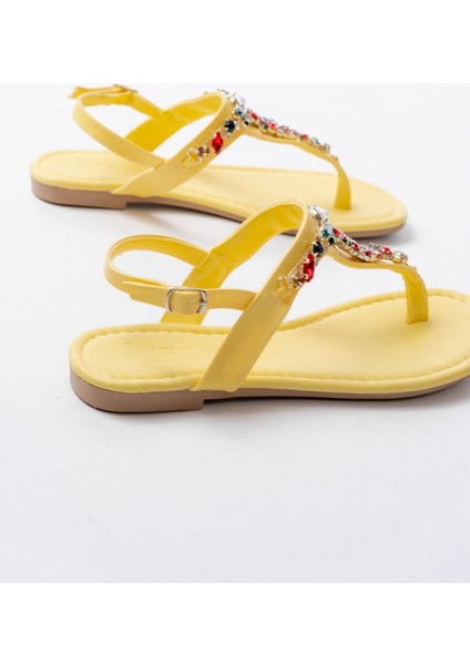 152-1110 Sarı Multi Taşlı Parmak Arası Kadın Sandalet indirimleri