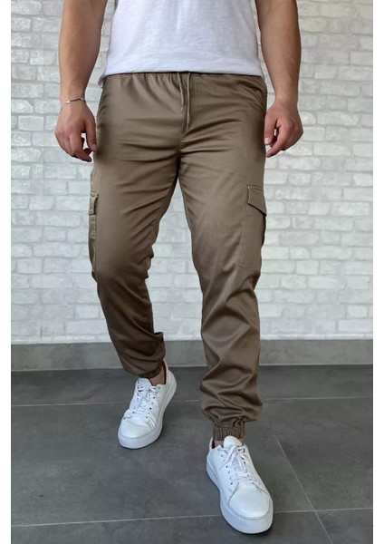 Bel ve Paça Lastikli Kargo Cep Gabardin Erkek Pantolon P-00016774