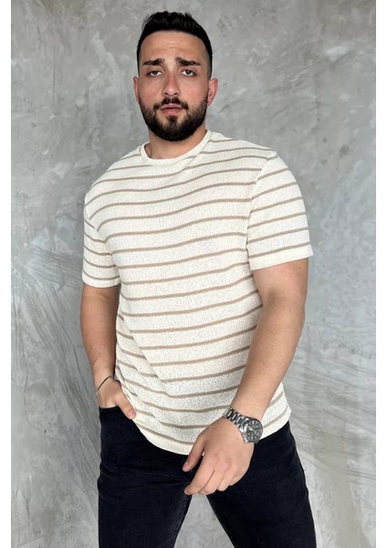 Bisiklet Yaka Çizgi Desenli Erkek Tişört P-00016828