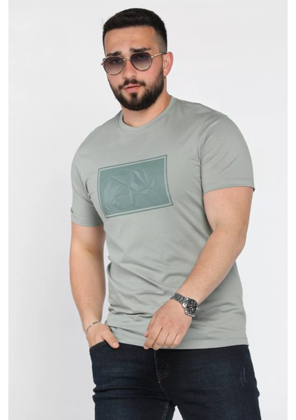 Erkek Bisiklet Yaka Baskılı Tişört P-00016830