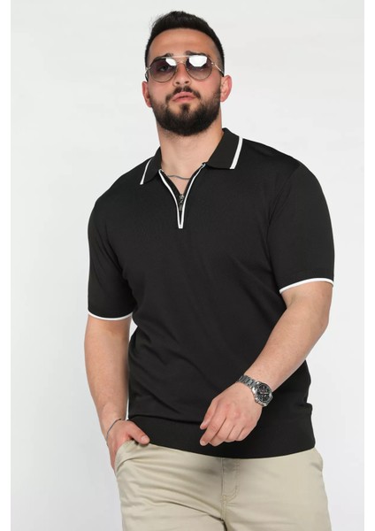 Erkek Polo Yaka Yarım Fermuarlı Şerit Detaylı Triko Tişört P-00016877 fiyatları