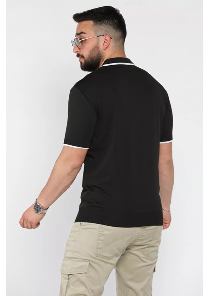 Erkek Polo Yaka Yarım Fermuarlı Şerit Detaylı Triko Tişört P-00016877 modelleri