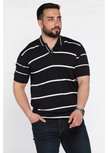Erkek Polo Yaka Çizgi Desenli Triko Tişört P-00016792