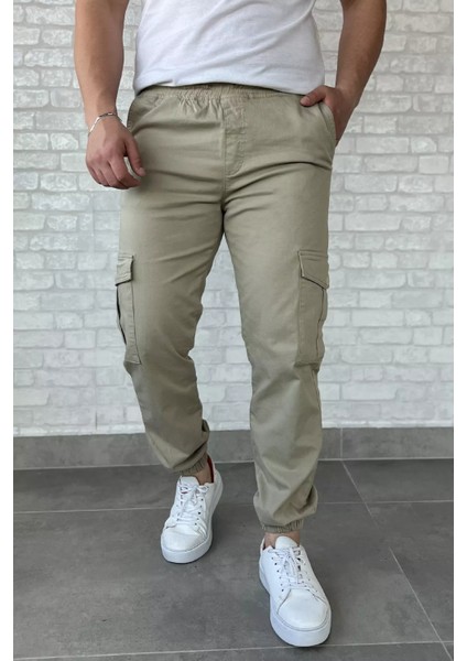 Bel ve Paça Lastikli Kargo Cep Gabardin Erkek Pantolon P-00016774