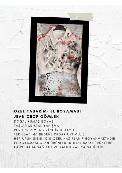 Özel Tasarım El Boyaması Jean Crop Gömlek