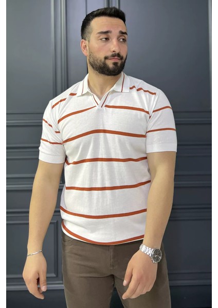 Erkek Polo Yaka Çizgi Desenli Triko Tişört P-00016792 fiyatları