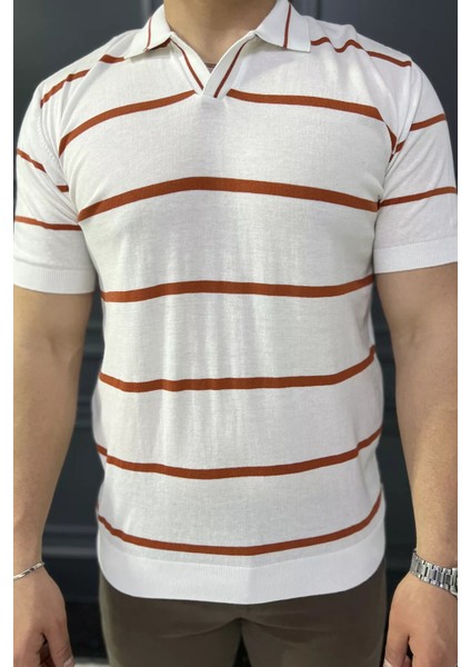 Erkek Polo Yaka Çizgi Desenli Triko Tişört P-00016792 fırsatları