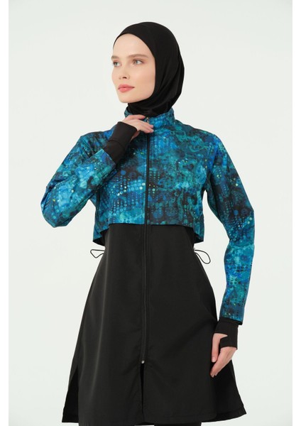 25325 Parmak Geçirmeli Crop Tesettür Mayo