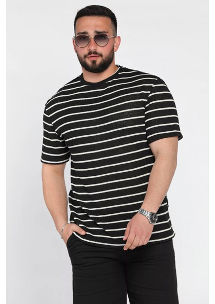 Bisiklet Yaka Çizgi Desenli Erkek Tişört P-00016828