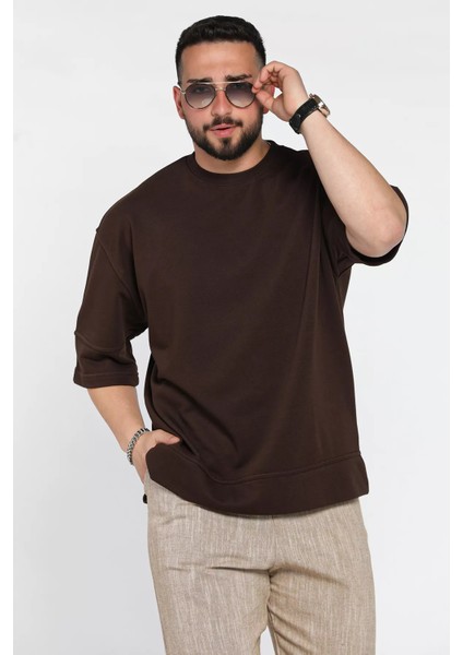 Erkek Bisiklet Yaka Dikiş Detaylı Oversize Tişört P-00016194 fiyatları