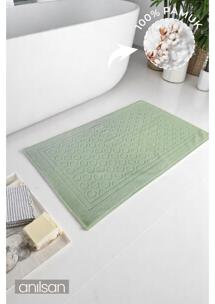 Yeşil Ayak Havlusu - 50X70 Cm, 300 Gr, %100 Pamuk, Spa ve Otel Yuvarlak Desen Banyo Paspası, Günlük Kullanıma Uygun