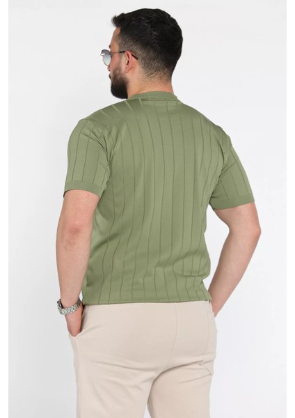 Erkek Bisiklet Yaka Kendinden Çizgi Desenli Triko Tişört P-00016810 modelleri