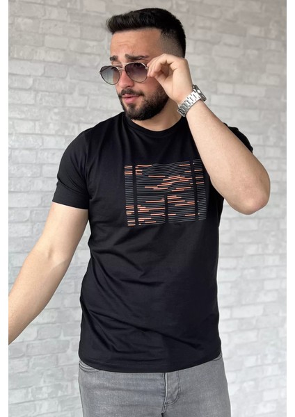 Bisiklet Yaka Ön Baskılı Erkek Tişört P-00016831