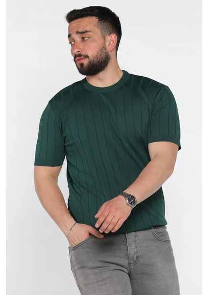 Erkek Bisiklet Yaka Kendinden Çizgi Desenli Triko Tişört P-00016810 fiyatları