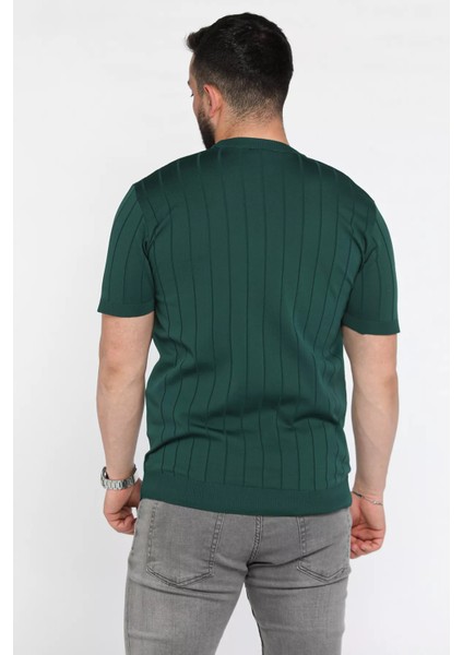 Erkek Bisiklet Yaka Kendinden Çizgi Desenli Triko Tişört P-00016810 modelleri