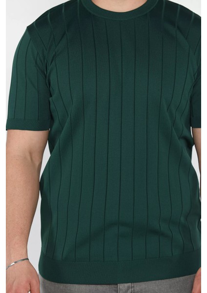 Erkek Bisiklet Yaka Kendinden Çizgi Desenli Triko Tişört P-00016810 fırsatları