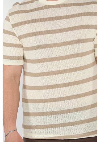 Erkek Bisiklet Yaka Şerit Desenli Örme Tişört P-00015565 fırsatları