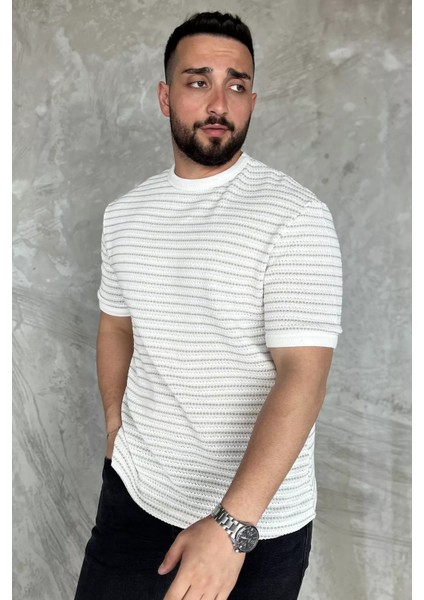Çizgili Bisiklet Yaka Erkek Tişört P-00016826 fiyatları